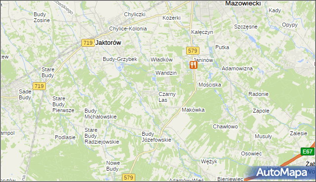 mapa Czarny Las gmina Grodzisk Mazowiecki, Czarny Las gmina Grodzisk Mazowiecki na mapie Targeo