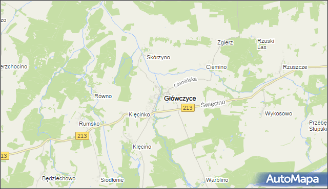 mapa Główczyce powiat słupski, Główczyce powiat słupski na mapie Targeo