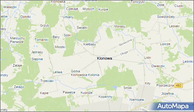 mapa Klonowa powiat sieradzki, Klonowa powiat sieradzki na mapie Targeo