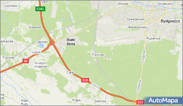 mapa Trzciniec gmina Białe Błota, Trzciniec gmina Białe Błota na mapie Targeo