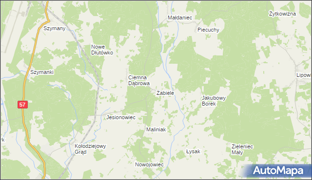 mapa Zabiele gmina Wielbark, Zabiele gmina Wielbark na mapie Targeo