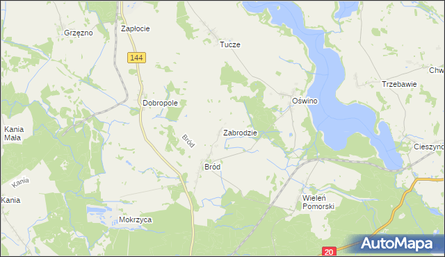 mapa Zabrodzie gmina Chociwel, Zabrodzie gmina Chociwel na mapie Targeo