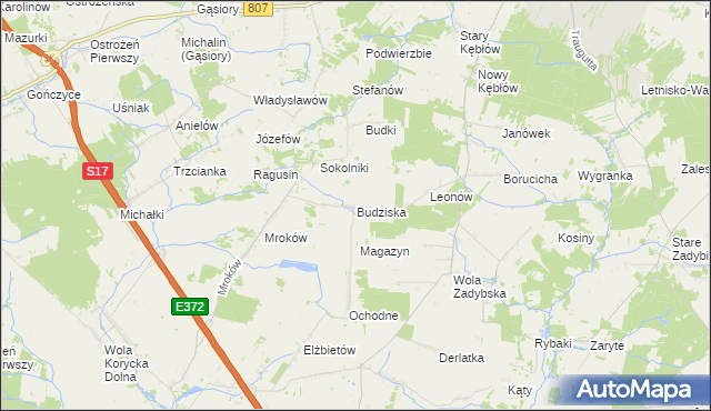 mapa Budziska gmina Trojanów, Budziska gmina Trojanów na mapie Targeo