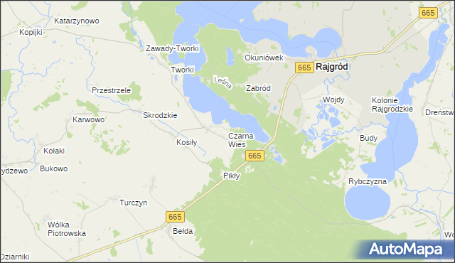 mapa Czarna Wieś gmina Rajgród, Czarna Wieś gmina Rajgród na mapie Targeo