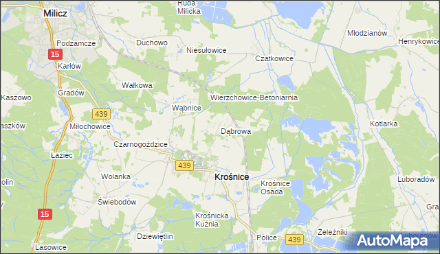 mapa Dąbrowa gmina Krośnice, Dąbrowa gmina Krośnice na mapie Targeo