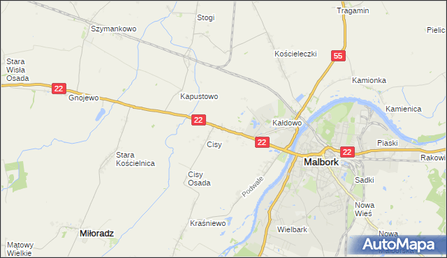 mapa Kałdowo gmina Malbork, Kałdowo gmina Malbork na mapie Targeo