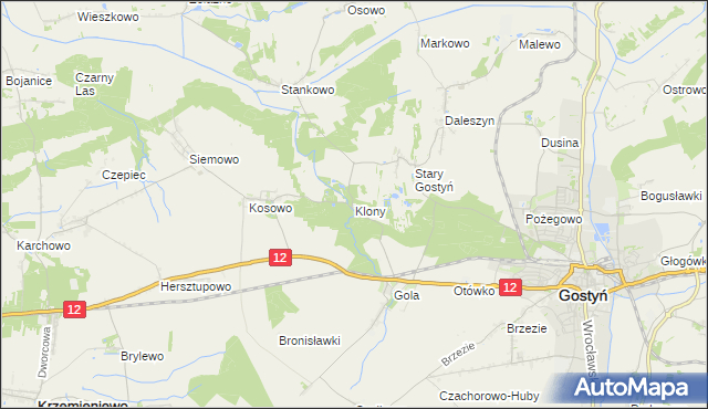 mapa Klony gmina Gostyń, Klony gmina Gostyń na mapie Targeo