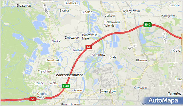 mapa Komorów gmina Wierzchosławice, Komorów gmina Wierzchosławice na mapie Targeo