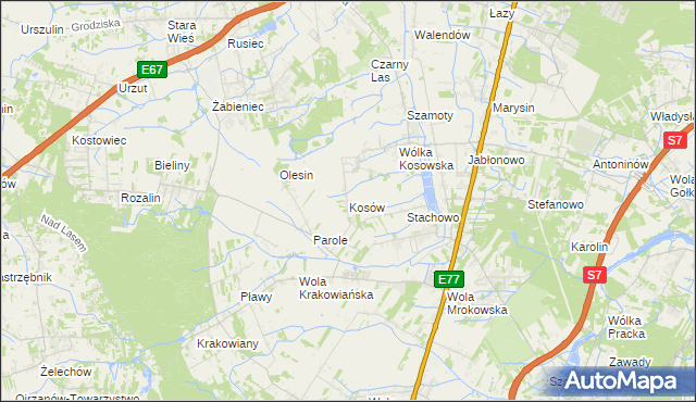 mapa Kosów gmina Lesznowola, Kosów gmina Lesznowola na mapie Targeo