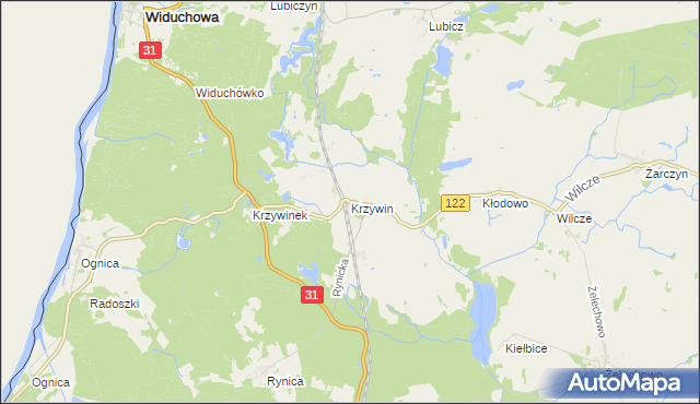 mapa Krzywin gmina Widuchowa, Krzywin gmina Widuchowa na mapie Targeo