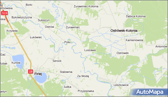 mapa Luszawa, Luszawa na mapie Targeo