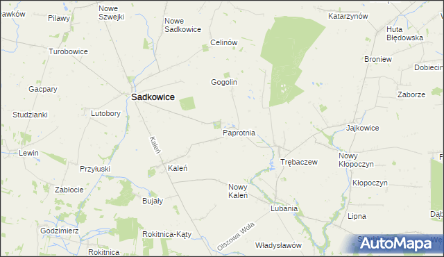 mapa Paprotnia gmina Sadkowice, Paprotnia gmina Sadkowice na mapie Targeo