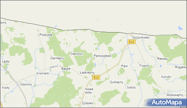 mapa Parkoszewo, Parkoszewo na mapie Targeo