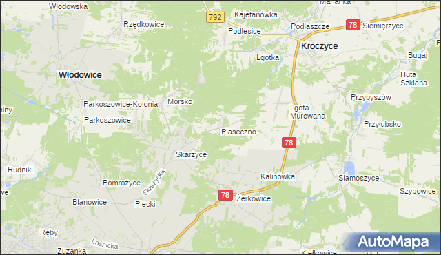 mapa Piaseczno gmina Kroczyce, Piaseczno gmina Kroczyce na mapie Targeo