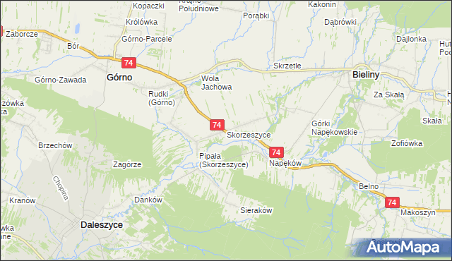 mapa Skorzeszyce, Skorzeszyce na mapie Targeo