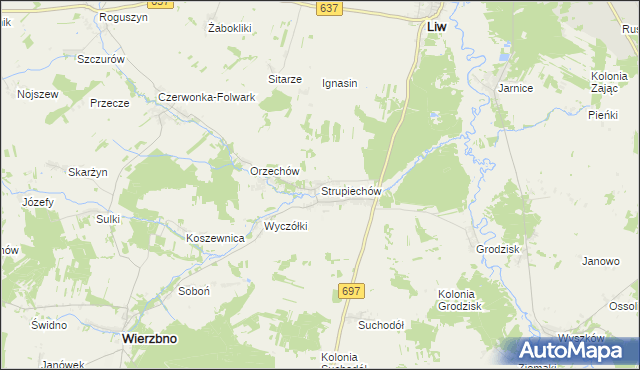 mapa Strupiechów, Strupiechów na mapie Targeo