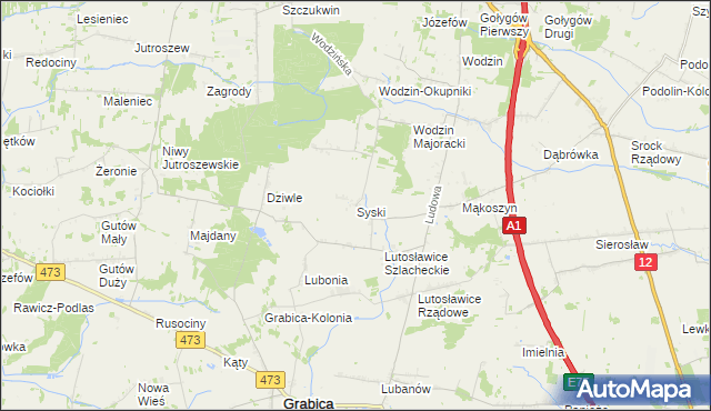 mapa Syski gmina Tuszyn, Syski gmina Tuszyn na mapie Targeo