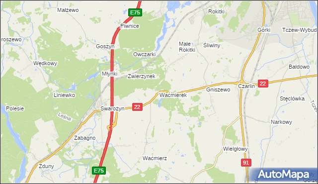 mapa Waćmierek, Waćmierek na mapie Targeo