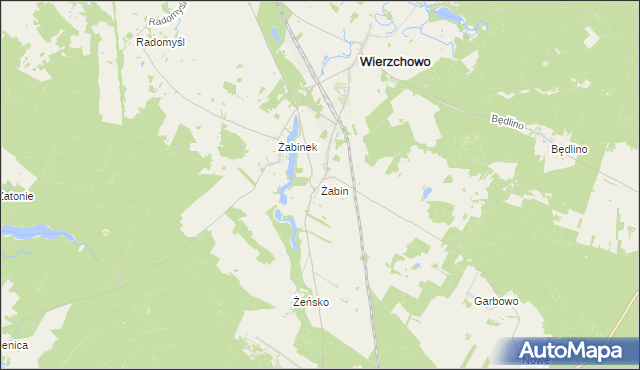 mapa Żabin gmina Wierzchowo, Żabin gmina Wierzchowo na mapie Targeo