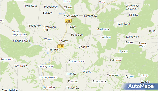 mapa Zagórze gmina Działoszyce, Zagórze gmina Działoszyce na mapie Targeo