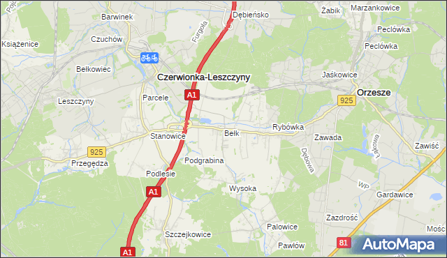 mapa Bełk gmina Czerwionka-Leszczyny, Bełk gmina Czerwionka-Leszczyny na mapie Targeo