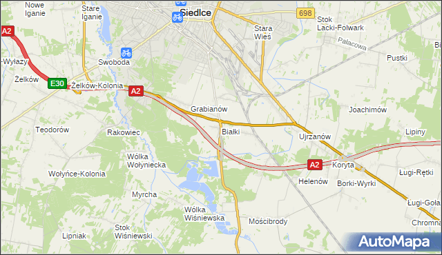 mapa Białki gmina Siedlce, Białki gmina Siedlce na mapie Targeo