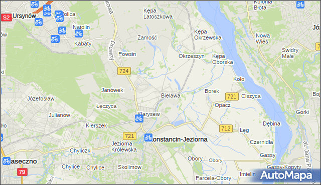 mapa Bielawa gmina Konstancin-Jeziorna, Bielawa gmina Konstancin-Jeziorna na mapie Targeo