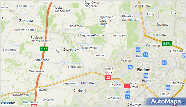 mapa Bielicha, Bielicha na mapie Targeo