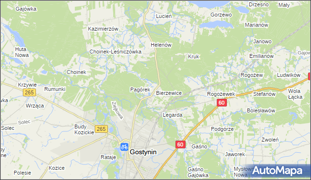 mapa Bierzewice, Bierzewice na mapie Targeo