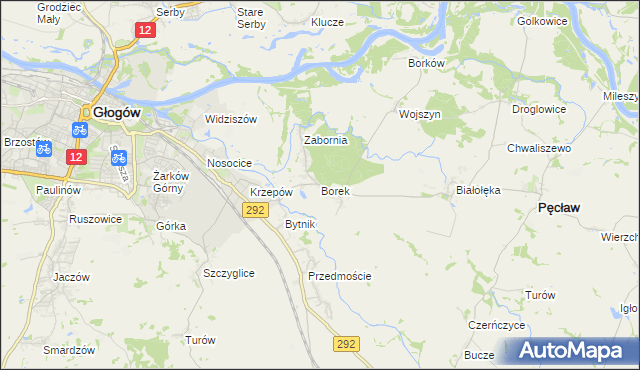 mapa Borek gmina Głogów, Borek gmina Głogów na mapie Targeo