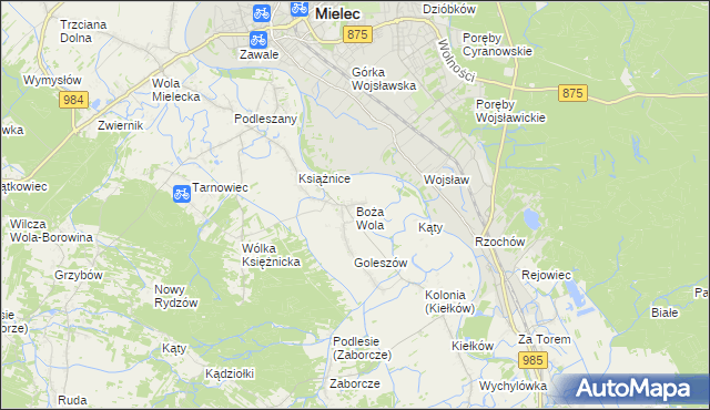 mapa Boża Wola gmina Mielec, Boża Wola gmina Mielec na mapie Targeo