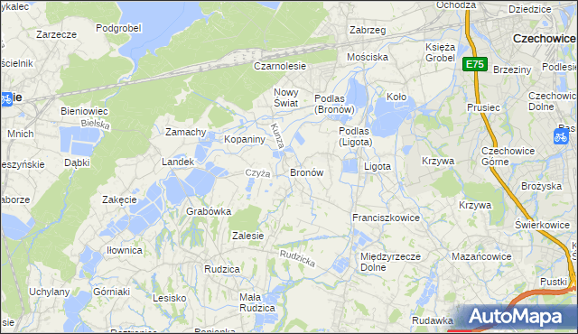 mapa Bronów gmina Czechowice-Dziedzice, Bronów gmina Czechowice-Dziedzice na mapie Targeo