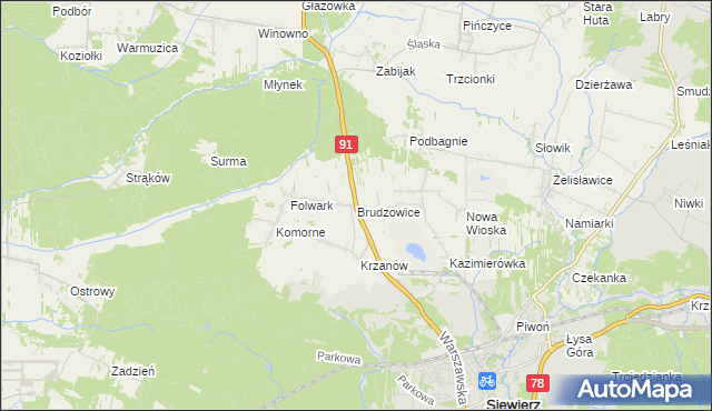 mapa Brudzowice, Brudzowice na mapie Targeo