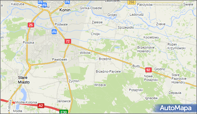 mapa Brzeźno gmina Krzymów, Brzeźno gmina Krzymów na mapie Targeo