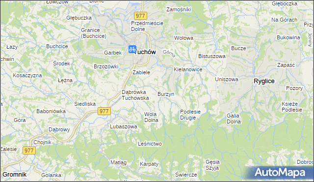 mapa Burzyn gmina Tuchów, Burzyn gmina Tuchów na mapie Targeo