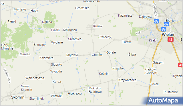 mapa Chotów gmina Mokrsko, Chotów gmina Mokrsko na mapie Targeo