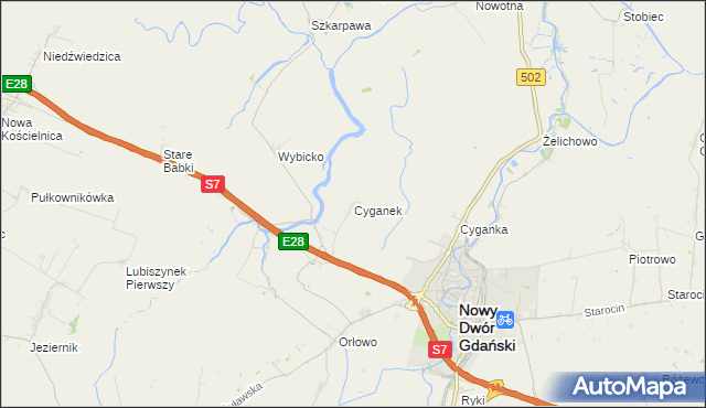 mapa Cyganek, Cyganek na mapie Targeo