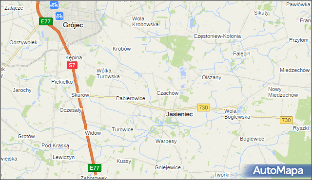 mapa Czachów gmina Jasieniec, Czachów gmina Jasieniec na mapie Targeo