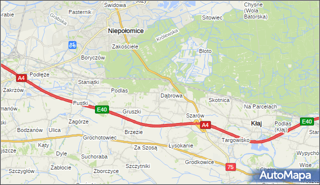 mapa Dąbrowa gmina Kłaj, Dąbrowa gmina Kłaj na mapie Targeo