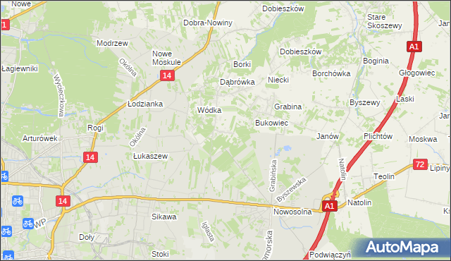 mapa Dąbrowa gmina Nowosolna, Dąbrowa gmina Nowosolna na mapie Targeo