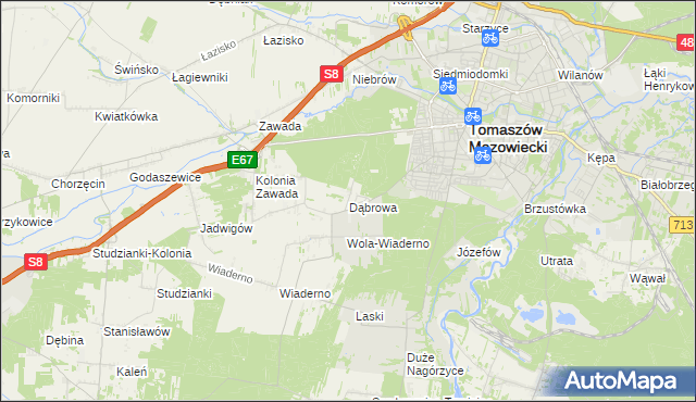 mapa Dąbrowa gmina Tomaszów Mazowiecki, Dąbrowa gmina Tomaszów Mazowiecki na mapie Targeo