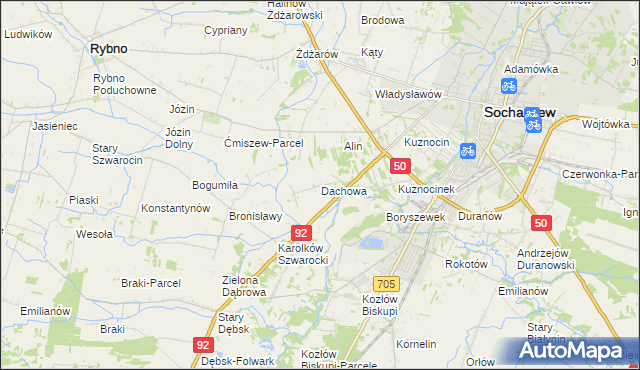 mapa Dachowa gmina Sochaczew, Dachowa gmina Sochaczew na mapie Targeo