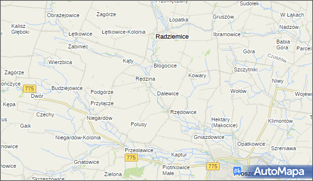 mapa Dalewice, Dalewice na mapie Targeo