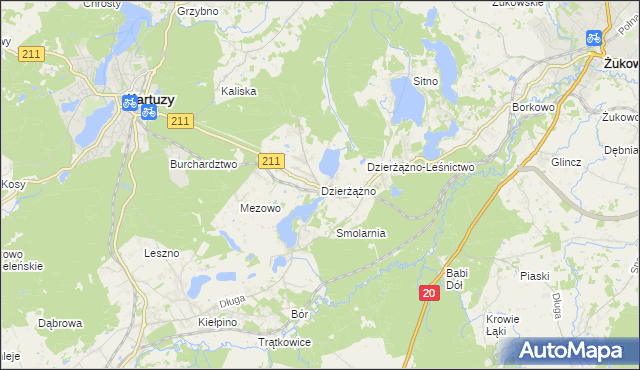 mapa Dzierżążno gmina Kartuzy, Dzierżążno gmina Kartuzy na mapie Targeo