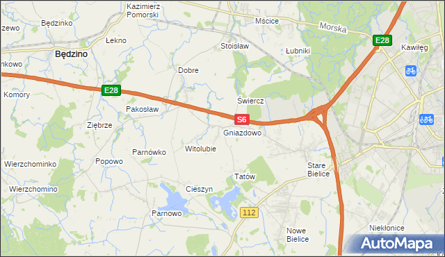 mapa Gniazdowo gmina Biesiekierz, Gniazdowo gmina Biesiekierz na mapie Targeo