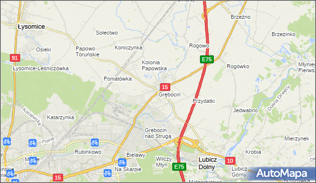 mapa Grębocin gmina Lubicz, Grębocin gmina Lubicz na mapie Targeo