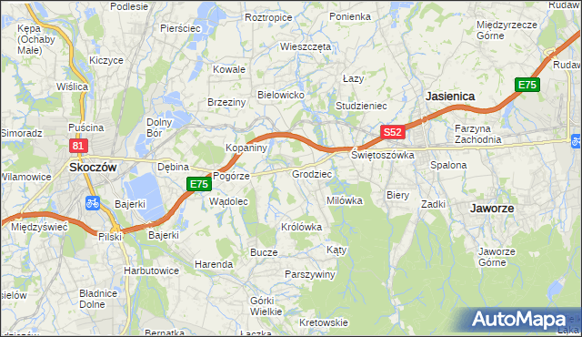 mapa Grodziec gmina Jasienica, Grodziec gmina Jasienica na mapie Targeo