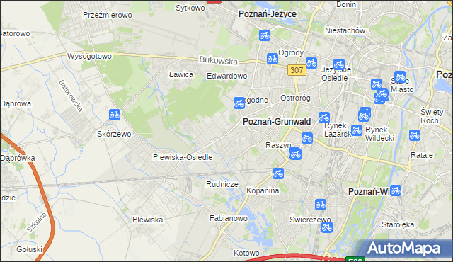 mapa Grunwald gmina Poznań, Grunwald gmina Poznań na mapie Targeo