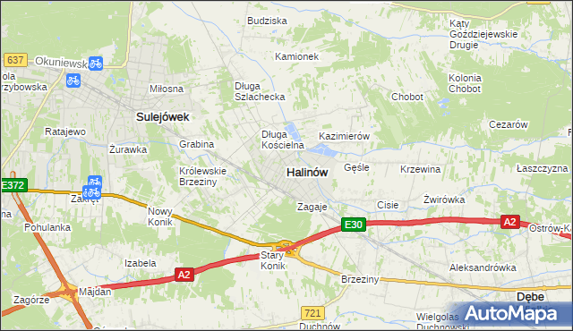 mapa Halinów powiat miński, Halinów powiat miński na mapie Targeo