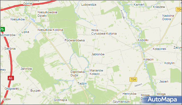 mapa Jabłonów gmina Brzeziny, Jabłonów gmina Brzeziny na mapie Targeo